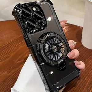 Magnetic Phone Case with Ring, Mechanical Turn Wheel Folding Stand Protective Case, Phone Accessories Compatible with iPhone 11 12 13 14 15 Pro Max, Cover, Cellphone