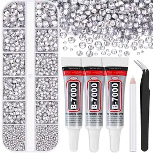 Hot-Selling 12-Compartment Nail Rhinestones, Transparent Resin Rhinestones, Glitter Rhinestones, Sparkling Flat-Back Rhinestones, Includes Glues & Tweezer Pen