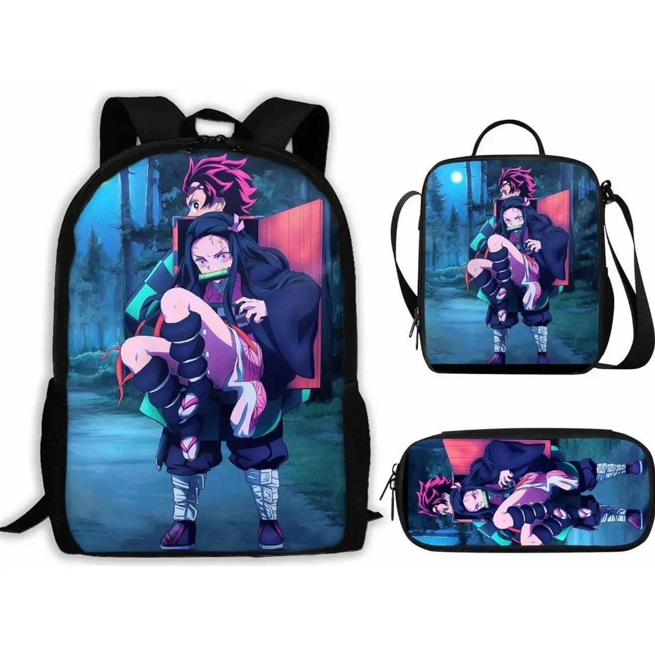 Generic Cool Japanese Anime Devil Hunter Student Backpack Set 2026 | 3Pcs School Bag Insulated Lunch Bag Pencil Case | Back to School Gift