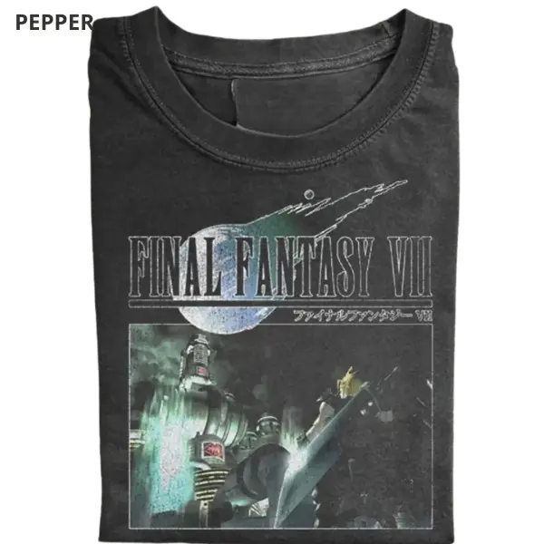 Final Fantasy VII Vintage Inspired Shirt, Retro RPG Tee, FF7 Gamer Streetwear Top, Unisex T-shirt - Vintage Graphic Tee – Menswear & Womenswear – Streetwear Tops – Casual Cotton Crewneck Shortsleeve T-shirt