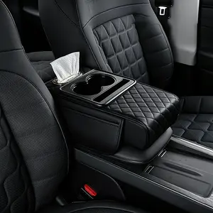 Car Center Console Cushion,5-in-1 Armrest Cover with 2 Organizer Bags Cup Holder, Tissue Slot, Phone Pocket for Sedans, Auto Interior Organizers