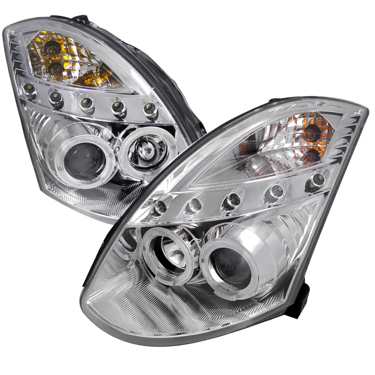 2003-2007 Infiniti G35 Coupe Dual Halo Projector Headlights (Chrome Housing / Clear Lens)