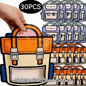 30 Pack Cartoon Backpack Goodie Bags Clear Gift Candy Bags with Handle Small Plastic Ziplock Seal Bag Small Proof Reusable Resealable Storage Packaging For Home Party Favor Birthday Bag