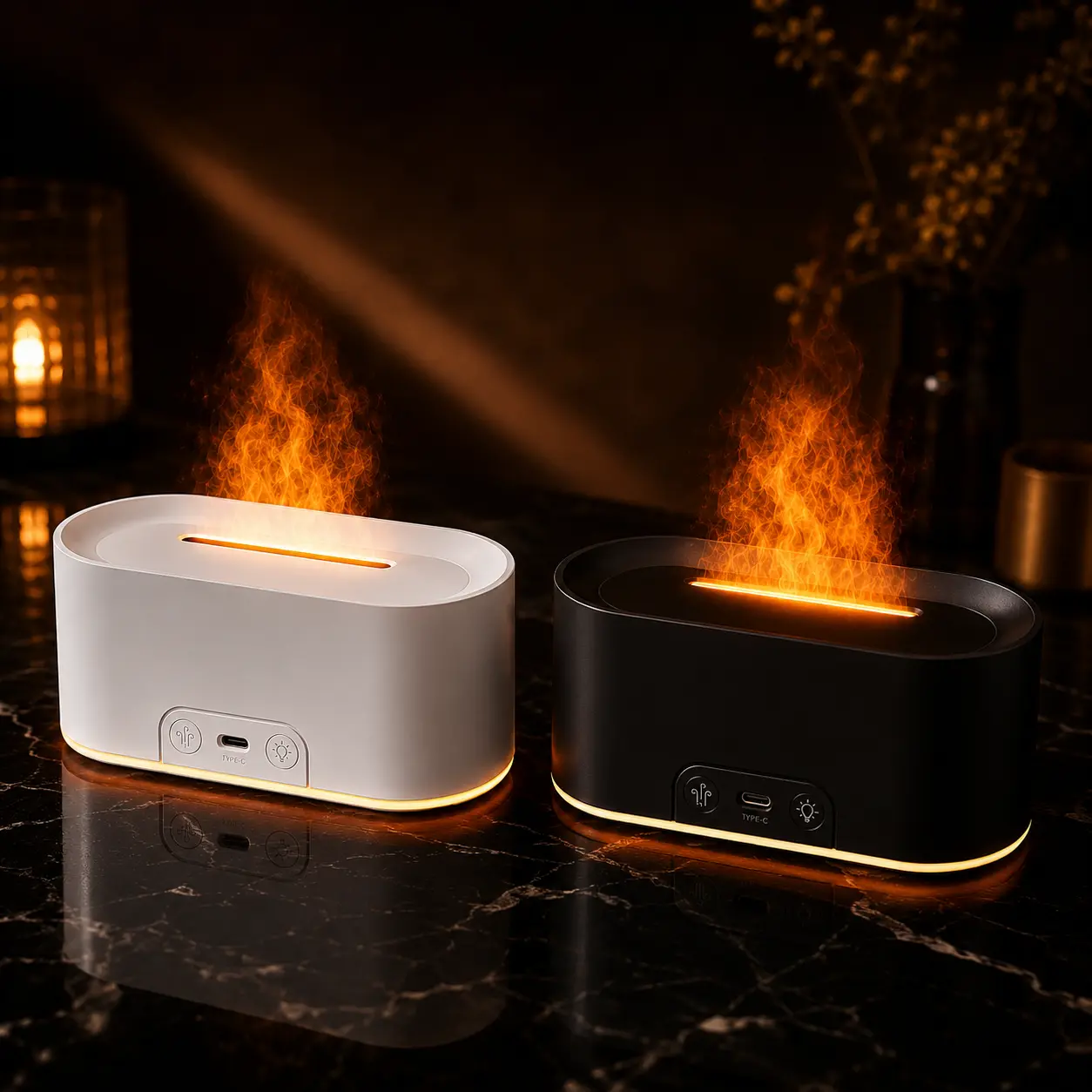 Flame Mist Desktop Humidifier with RGB Light and USB-C Power for Bedroom, Office and Living Room