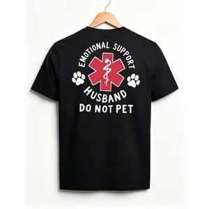 Emotional Support Husband Shirt, Funny Do Not Pet Medical Symbol T Shirt For Spouses, Gift For Husband Boyfriend Him, Short Sleeve Crew Neck Top, Crewneck Top