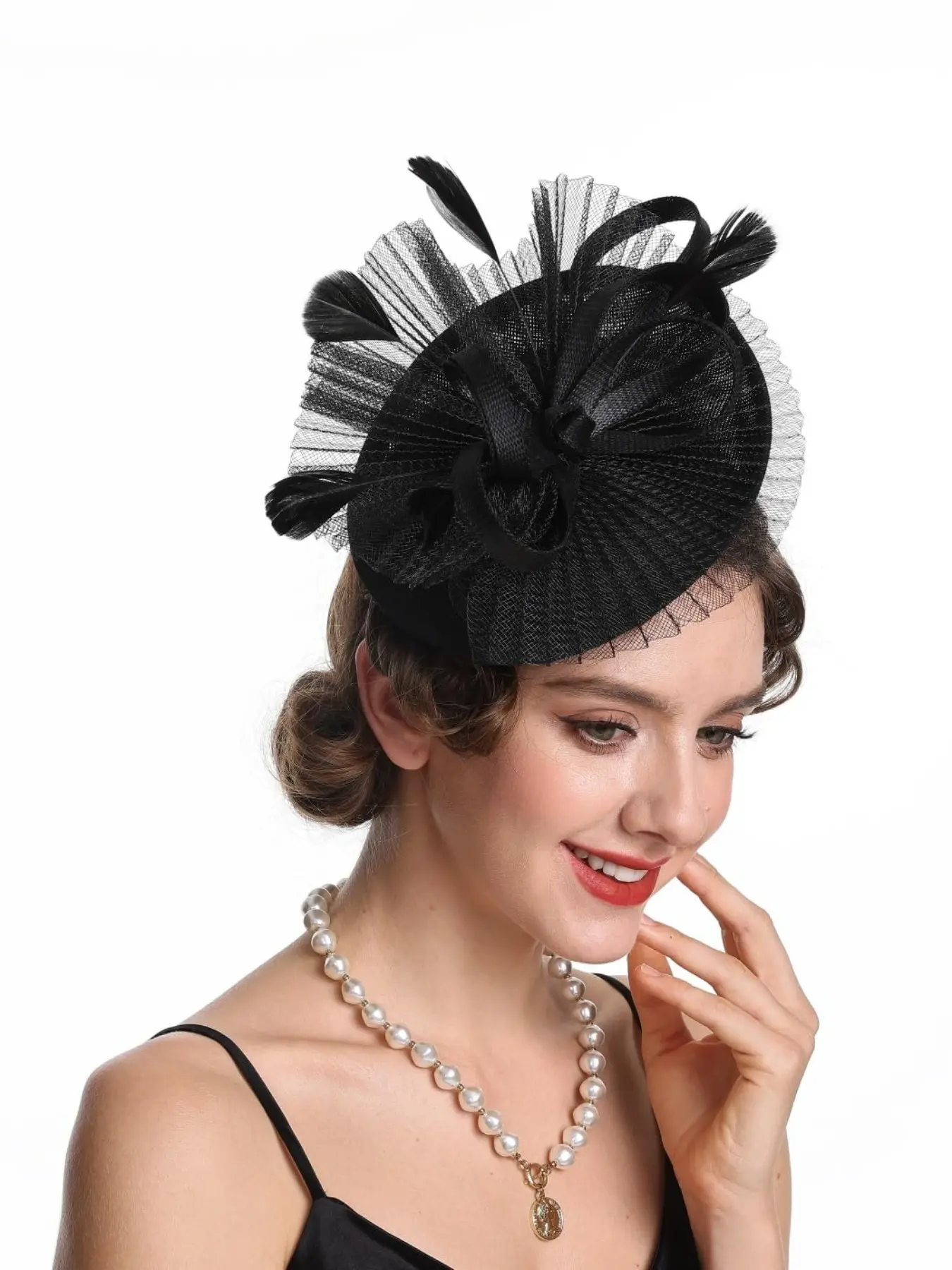 Women's Feather Fascinator Hat Vintage Bridal Headpiece Wedding Derby Hat Tea Party Cocktail Hat Adjustable Hair Accessory Bridal Hairpiece