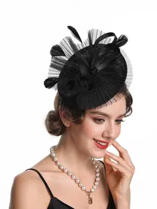 Women's Feather Fascinator Hat Vintage Bridal Headpiece Wedding Derby Hat Tea Party Cocktail Hat Adjustable Hair Accessory