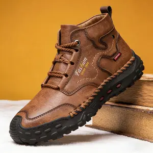 Ubetif Men's New Fashion Mid-top Casual Shoes Lace-up Outdoor Hiking Leather Boots for Comfortable Wear, gym  shoes