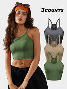 women's textured ribbed sports vest, solid sleeveless spaghetti strap crop top for yoga gym workout running, ladies sportswear clothing for summer, activewear, sleeveless gym tops