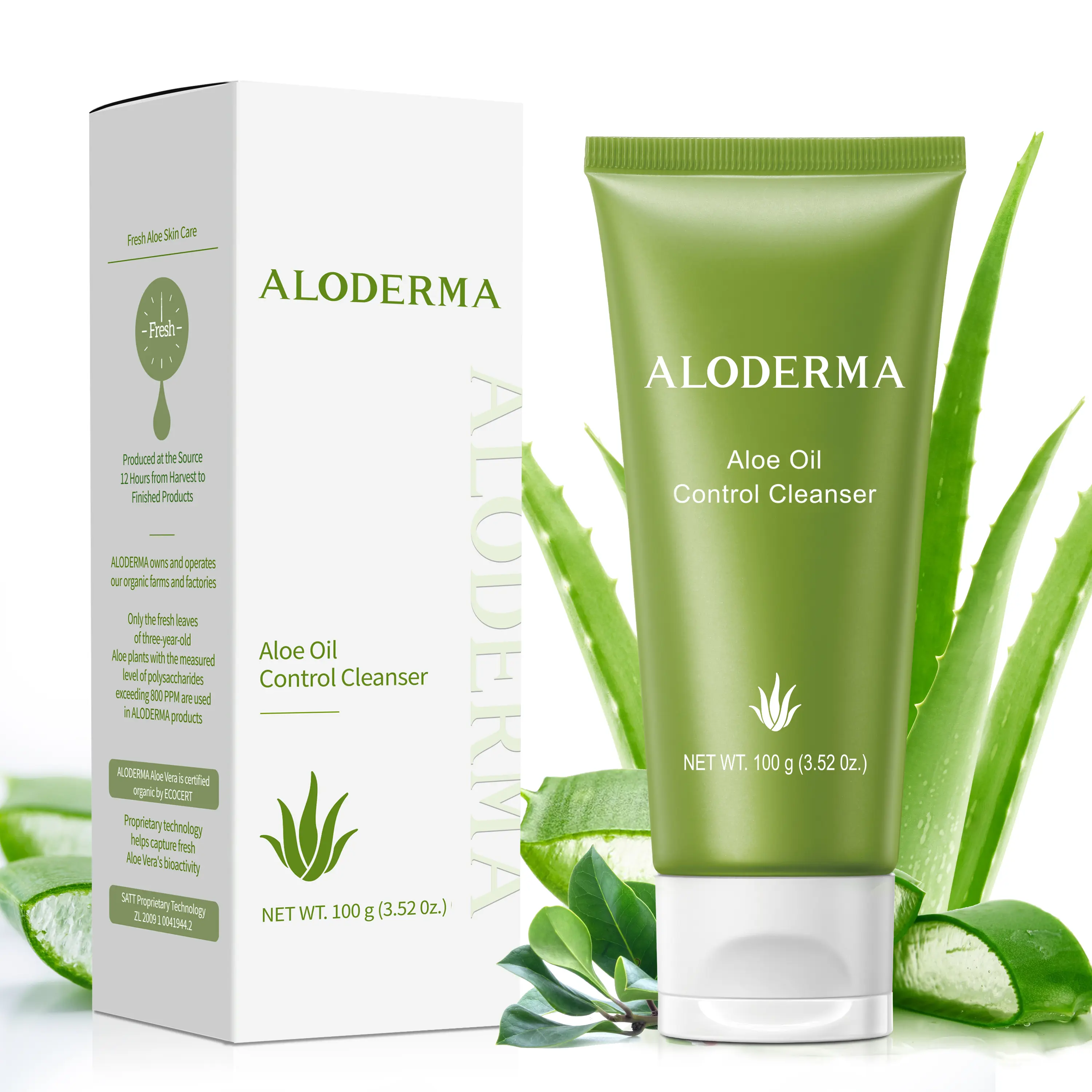 Aloderma Organic Aloe Vera Oil Controlling Facial Cleanser, Made Within 12 Hours of Harvest - Wintergreen Deeply Cleanses Pores & Breakouts, Gentle Nourishing Exfoliating Radiant Facial Wash (3.5oz), Exfoliate, Vegan, Cleansing, Daily, Clogged Pores Solut