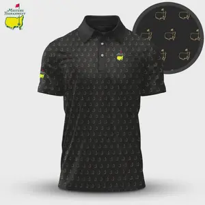 Black Masters-Inspired Pattern Golf Polo Shirt 2026 – Lightweight Performance Short Sleeve with Modern Fan Design