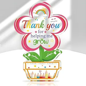 Acrylic Decoration with Floral and Letter Patterns, Creative Teacher Gift, Home Office School Desk Decor, Mother's Day Christmas Gift, Deep Acrylic Plaque