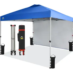 CROWN SHADES Canopy Tent, 10 x 10 Foot Portable Pop Up Outdoor Shelter with 1 Sidewall, Easy 1 Push Center Lock, UV Protection, and Carry Bag