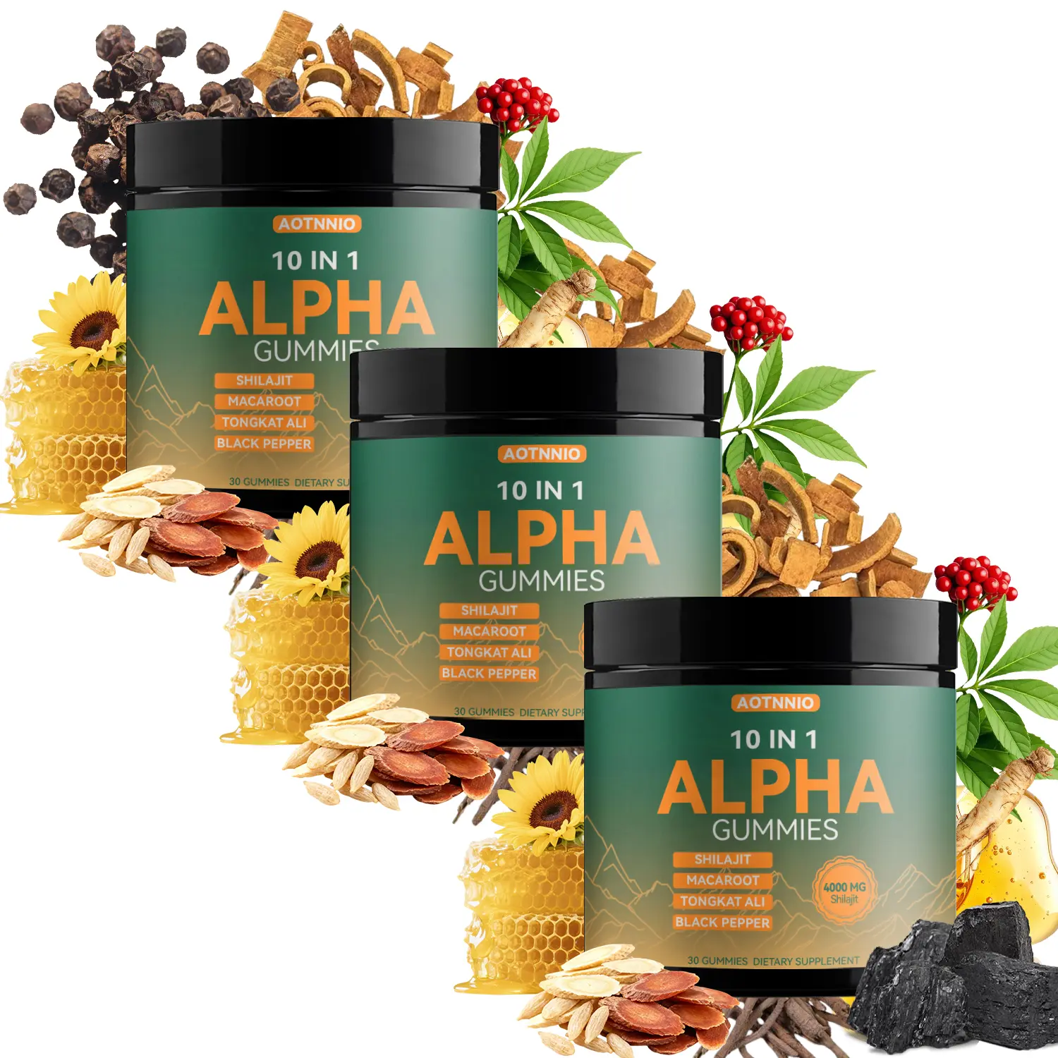 Alpha 10-in-1 Shilajit Gummies for Men Energy, Stamina  Focus | Ashwagandha, Tongkat Ali, Maca ,Vegan| Zero Sugar| 30 Count
