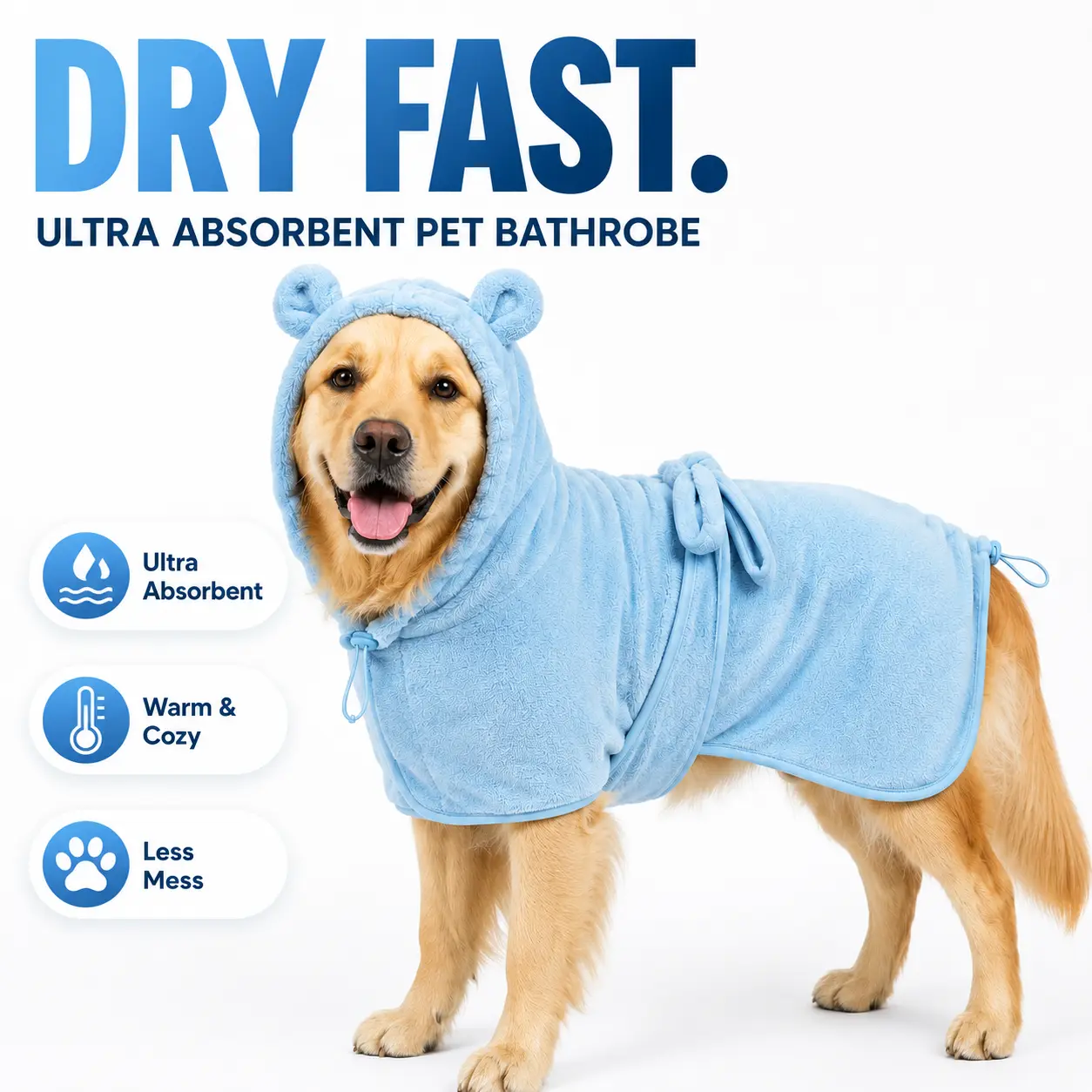Koogal Quick Drying Ultra Absorbent Polyester Dog Bathrobe Towel - Adjustable Waistband, Cute Bear Ear Hood, 1-Size Fits 6-115 lbs Dogs for Post-Bath Grooming Use,silicone,brush, Clean, One Size