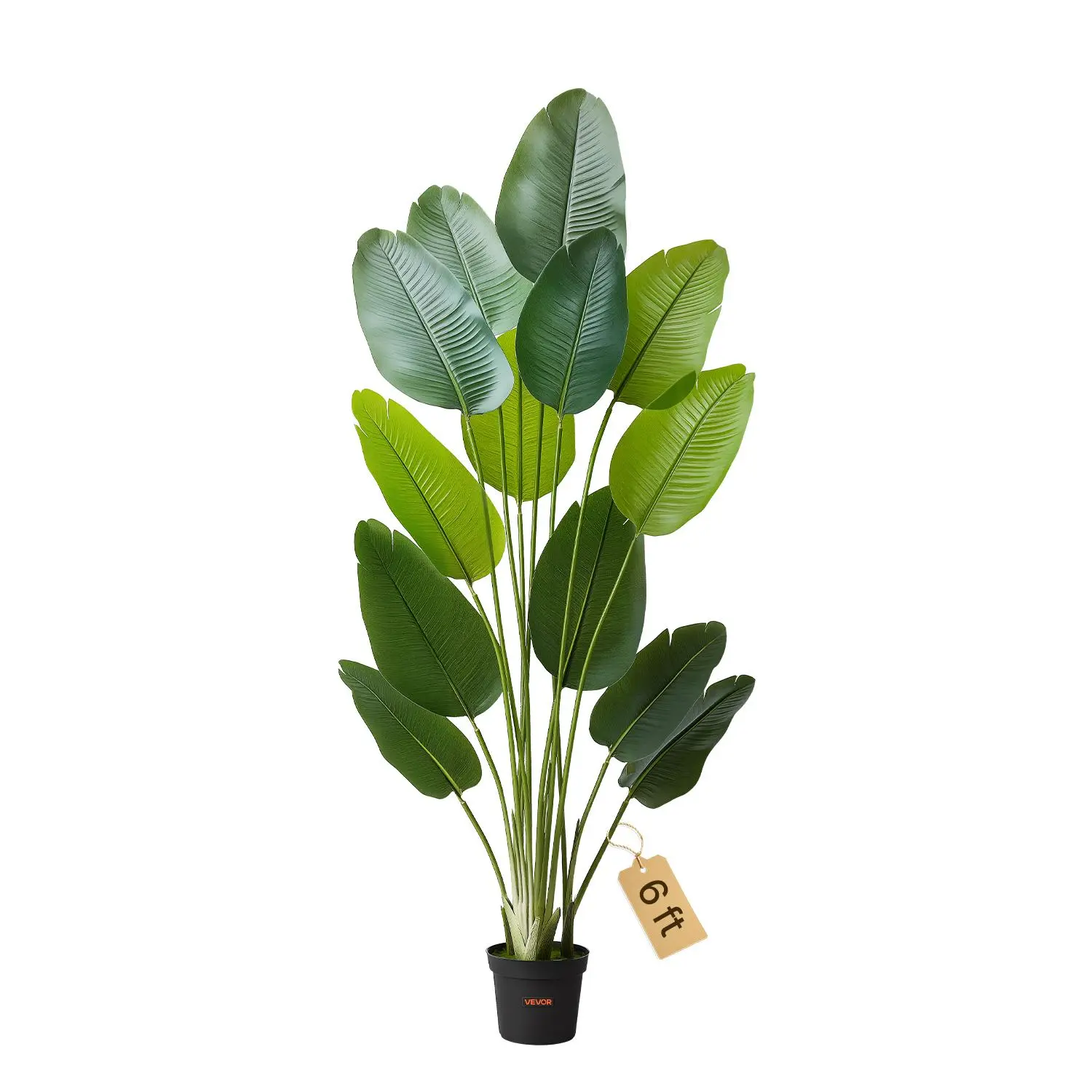 VEVOR 6 ft Waterproof Artificial Bird of Paradise Tree, 13-Trunk PE Fabric Faux Silk Leaf Potted Plant with White Pot, Decorative Natural Look Plant Decor for Living Room Home Office, Flexible Branch Fit