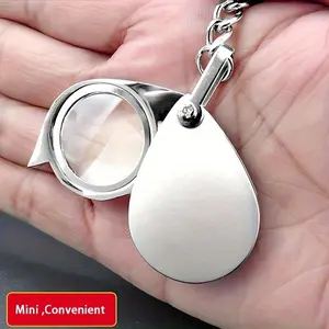 1pc Mini Portable 10x Magnifier Reading Newspaper Elderly Children Appreciation Map Jewelry Spotlight Ignition Multi Purpose Stainless Steel Keychain
