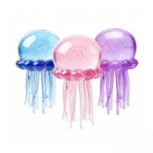 KIDGENIUS Premium Quiet Jellyfish Squeeze Stress Ball 3-Pack, Glittery Squishies Fidgets Toys for Anxiety ADHD Sensory Relief, Office Fidget Toy for Teens & Adults