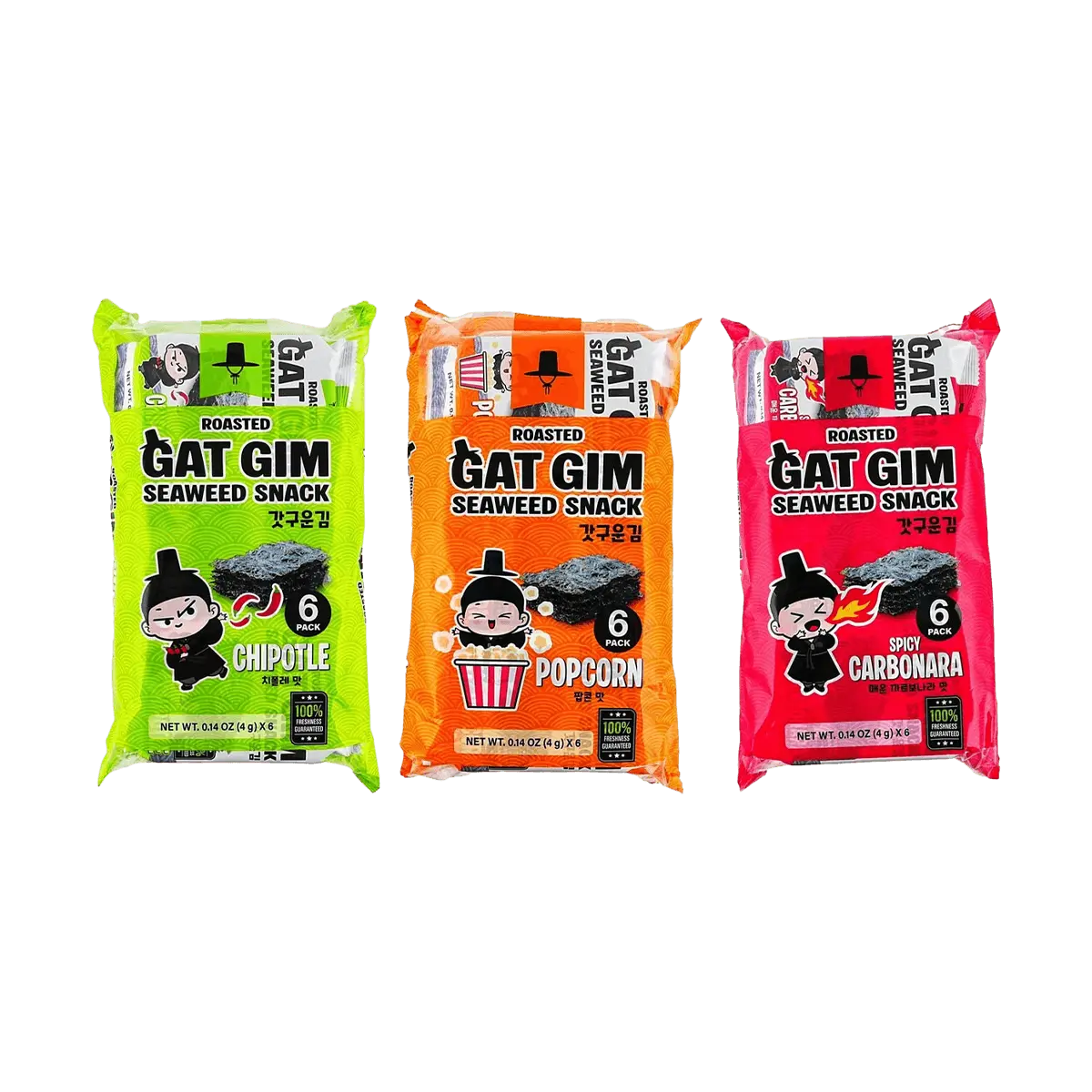 JAYONE Korean Roasted Seaweed Snacks Variety Pack - 3 Flavors: Spicy Cream Bacon, Smoked Chili, Popcorn (24g x 3)