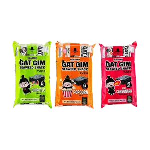 JAYONE Korean Roasted Seaweed Snacks Variety Pack - 3 Flavors: Spicy Cream Bacon, Smoked Chili, Popcorn (24g x 3)