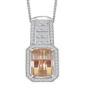 Mosaic Carver Cut Champagne and White Moissanite 4.30 ctw Art Deco Pendant Necklace in Rhodium Over Sterling Silver 18 Inches Christmas Gifts