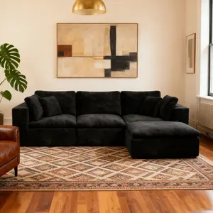 L-Shaped Modular Cloud Sofa, Suitable for Living Rooms, Apartments and Home Theaters, Memory Foam Bonelesscouch, Double-Layer Seat Cushions, 4-Piece Free Combination, Soft Chenille Fabric, No Assembly Required