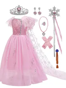 Girl's Princess Costume Set, Sequin Tulle Puff Sleeve Dress with All Accessories, Party Costume Accessory, Party Wear, Suitable for Christmas, Halloween, Daily Wear, Stage Performance, Cosplay