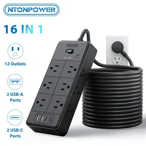 NTONPOWER 4000J Surge Protector Power Strip 10/15/25 FT Cord, Long Extension Cord with 12 Outlets & 4 USB Ports (2 USB C), 3 Side Multiple Outlet Extender, Wall Mounted for Home Office outdoorfun