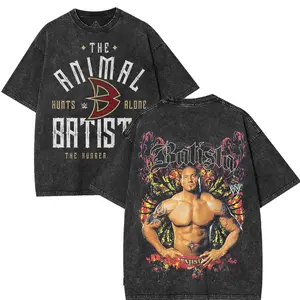 Retro Limited Batista Shirt Wrestling Graphic Tee Shirts, Wrestling Printed Unisex Oversized Cotton Washed Tee Gifts For Fans wwe merch 90's Style Y2K wwe fan clothing men  gifts