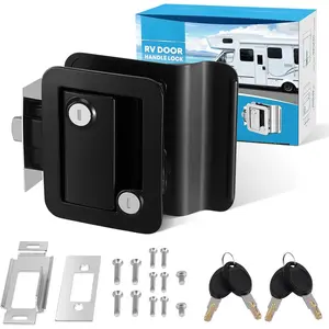 Upgraded RV Door Lock Replacement with Paddle Deadbolt, 100% Zinc Alloy, Camper Door Handle Latch, RV Enclosed Travel Trailer Entry Door Lock with Keys for Camper Horse Trailer Cargo, Black