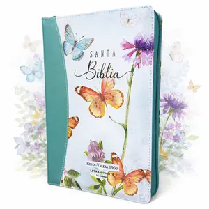 Biblia para Mujer con Cierre Letra Gigante Manual 14 puntos RV1960 imit piel duotono turquesa floral y mariposas con indice
