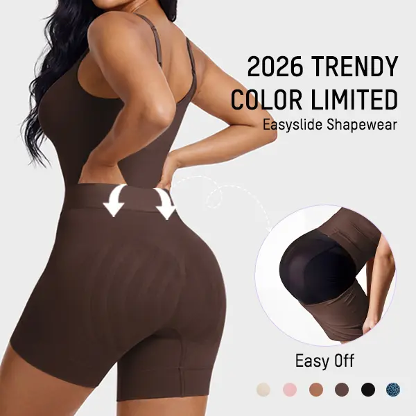 SHECURVE Easyslide Shapewear Bodysuit Tummy Control Butt Lift Full Body Shaper Faja with Back Support & Scrunch Back Open Design for Postpartum Recovery
