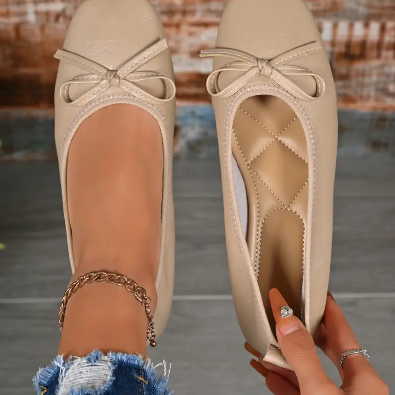 Women's New Soft PU Leather Ballet Flats, Comfortable Bow Design, Casual Round Toe Shoes, Perfect for Daily Commute and Leisure, Fashion Shoes, Slip On Flats, Slip Ins Shoes-