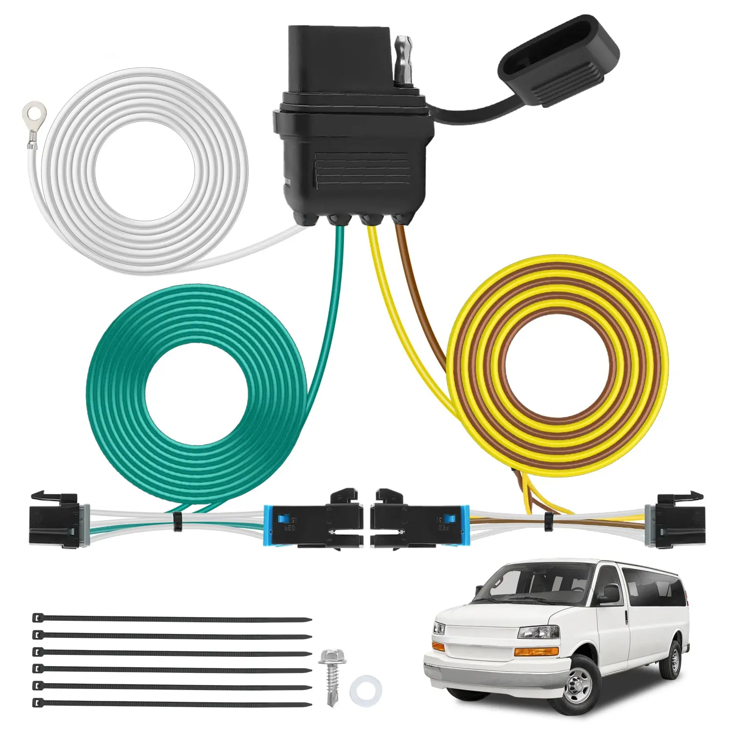 Nilight 4-Pin Trailer Wiring Harness 55540 with Dust Cover, Easy to Install, OEM-Compatible Connectors, Custom for 2003-2014 GMC Savana 1500 & 2003-2024 Chevy Express