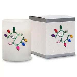 212 MAIN 9.5oz Scented Hand-Poured Xmas Lights Icon Candle - White Glass Ornaments Candle with Fragrance, Aroma Box, Rhinestones for Festive Home Supplies & Gifting
