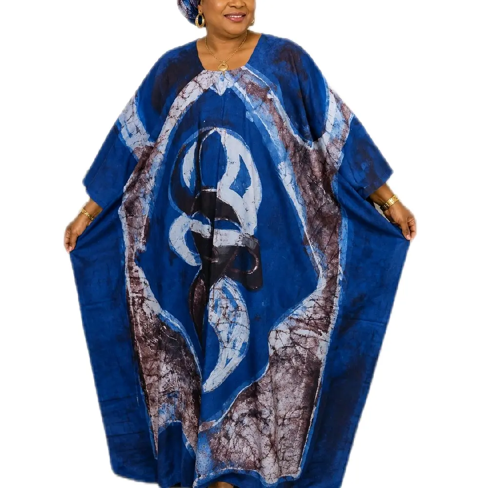 Women's African Batik Boubou Maxi Dress - Free Size, Kampala Tie-Dye Cotton, Elegant Comfortable, Casual Dresses,  Elegance Women's Clothes for all season.
