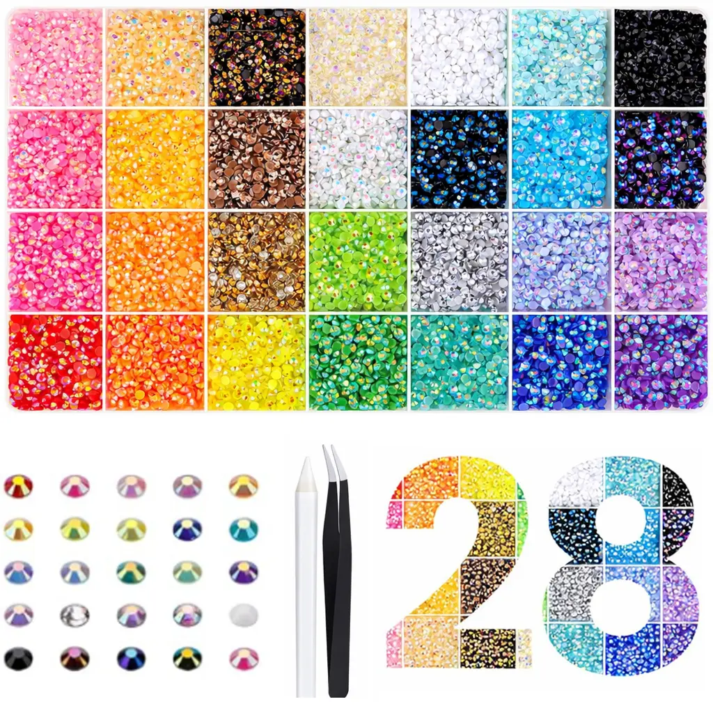 28-Color 3mm Jelly Flatback Synthetic Rhinestones - 35000PCS Resin Gems Single Item for Nail Art, Bedazzling Crafts & DIY Projects, 35,000Pcs