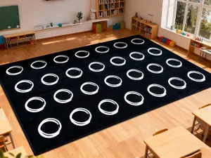Large Classroom Rugs Elementary with White circle,Classroom carpet for Preschool Kindergarten,Educational Rugs for Daycare Kids Room Teaching & Playroom,13'x7'7'',Seats 24 (Black)