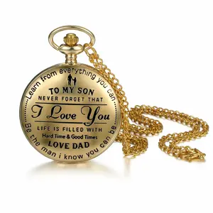 "To My Son I Love You" Men's Stainless Steel Pocket Watch Classic Quartz Analoy