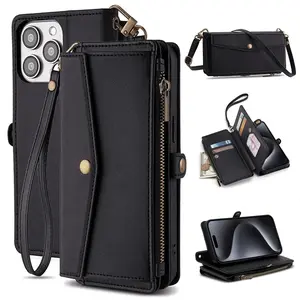 Leather Wallet Flip Stand Case with Crossbody Bag - Handheld Holder for iPhone 11,12,13,14,15 Pro Max,6,6s,8,7 Plus,X,XS,XR,SE 2020,SE3 2022 - Phone Accessories for Devices with Cash, Card Storage & Protection, Casing, Protective