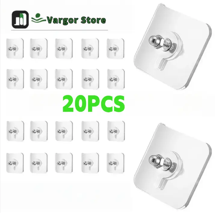 20PCS Waterproof Heavy-Duty Adhesive Wall Hooks (Buy 10 Get 10 Free) - No Drill, Damage-Free Organiser for Home Organization, Bathroom & Kitchen Wall Hanging, Easy Installation Pack