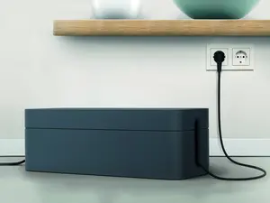 Durable CAVOLINE Box L Cable Management Box with USB Cable Outlet, Extension Lead & Box Tidy Cable Clutter Organization, Graphite (503037), 406 x 139 x 156 mm (W x H x D)