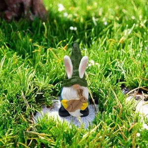 Gnome Bunny Decor Figurine, 1 Count Cute Bunny Yard Statue, Easter Gnome with Rabbit Statue, Hand-painted Animal Resin Ornament for Home and Table