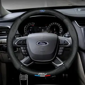 New Ford Car Steering Wheel Cover, Carbon Fiber Leather, Three-Dimensional Anti-Slip Design, Compatible with Ford Focus 3/4/mk3/kuga/e, Car Accessories