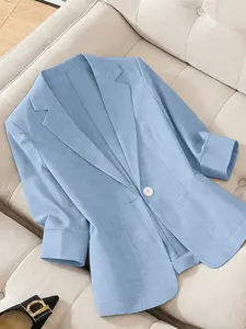 A women's solid color lightweight elegant high-end Fitted three-quarter sleeve blazer, suitable for spring and summer, ideal for commuting and daily wear.