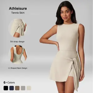 Women's Summervibes Solid-Color Front-Tie Wrap Dress High-Stretch Backless Gym Yoga Wear Indoor/Outdoor Women's Athletic-Style Clothing Casual Comfortable Campus Attire Outdoor Fun
