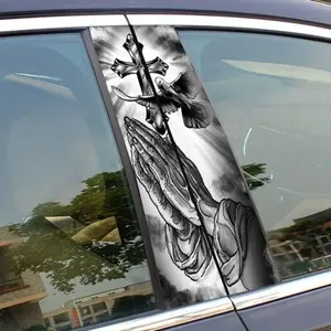 B-Pillar Essential! A pair (2-pack) Christian Cross Stickers – Waterproof Vinyl | Scratch Cover + Sun Protection