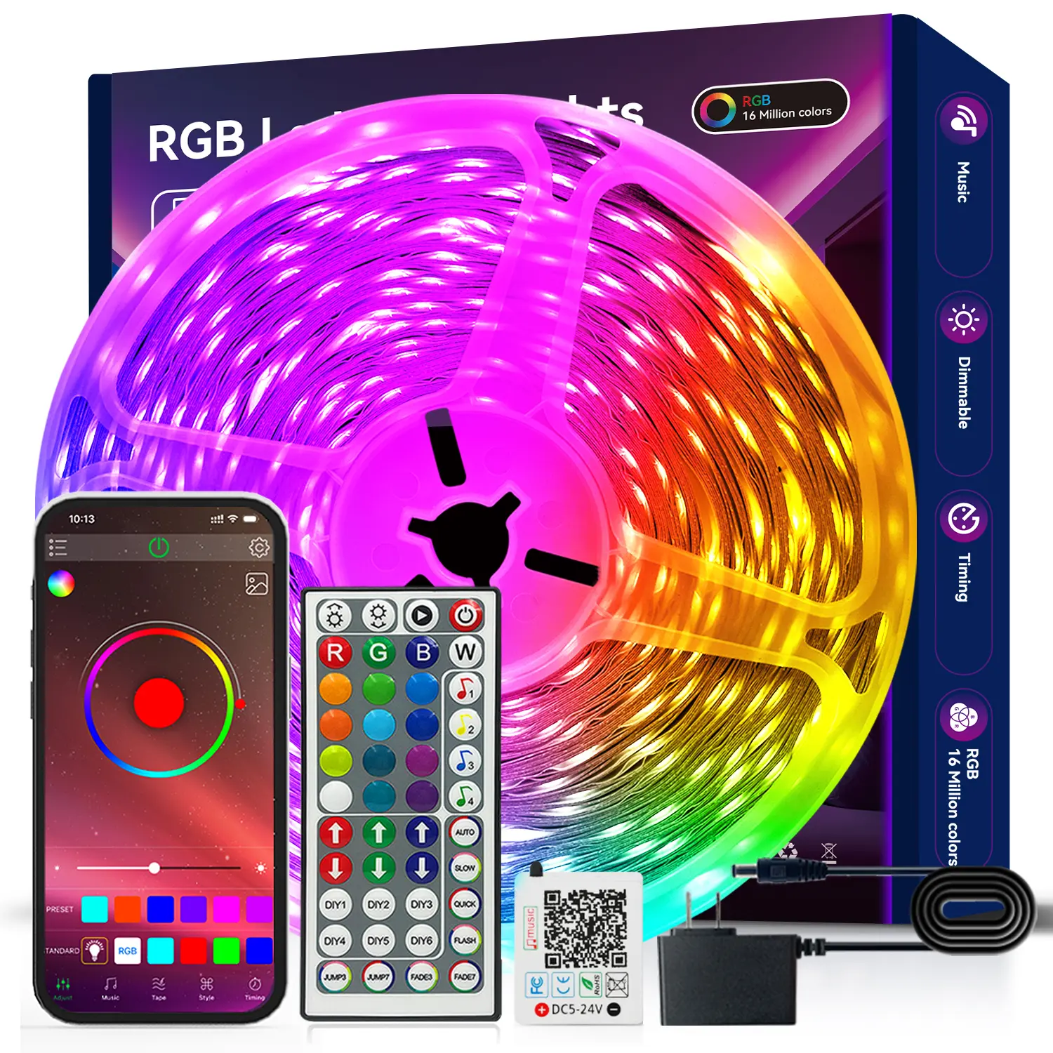 LED Strip Lights 100FT 50FT 32.8FT 9.84FT Smart Lighting Strips with App Remote Control, RGB Music Sync Color Changing Lights for Bedroom Kitchen Party Home Decor