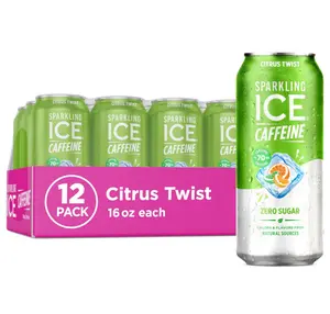 Sparkling Ice Caffeine Citrus Twist Sparkling Water with Caffeine, Zero Sugar, with Antioxidants and Vitamins,16 fl oz Cans (Pack Of 12)
