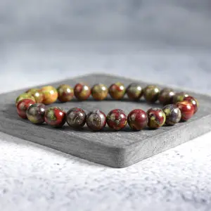 Natural Dragon Blood Jasper 8mm Round Beaded Handmade Courage Handmade Bracelet Crystal Stretch Men Women Bracelet Gift